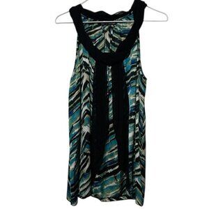 Zac & Rachel Teal and Black Abstract Sleeveless Top, Women’s XL